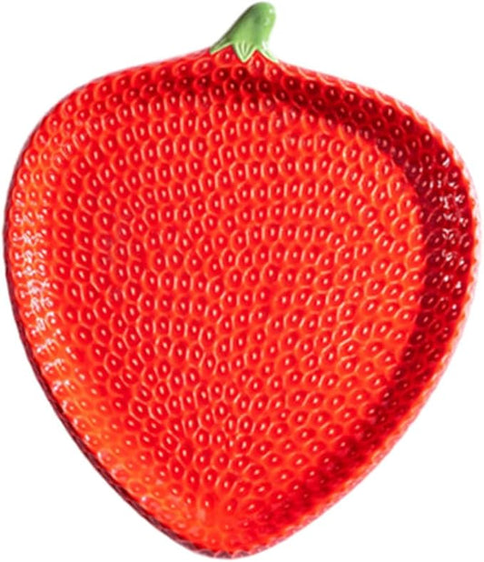 STOBAZA Strawberry Shaped Ceramic Appetizer Plate: Porcelain Snack Dish For Sushi Pastry And Desserts - For Home Gatherings And Outdoor Picnics