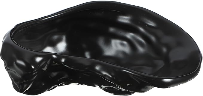GARVALON Ceramic Oyster Shell Plate Matte Black Molecular Cuisine Serving Dish Seafood Appetizer Plate for Home Dining and Creative Food Presentation