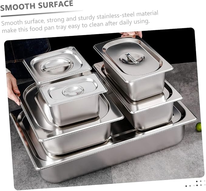 STOBAZA Stainless Steel Buffet Serving Tray with Lid Rectangular Food Pan for Catering Sturdy Kitchen Food Holder for Parties and Restaurants