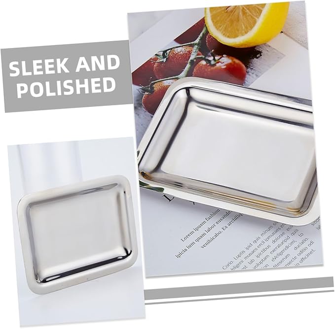 GLEAVI 304 Stainless Steel Snack Dish Thickened Rectangular Serving Tray for Hotel Towels Baking and Fruit Platter Sturdy Kitchen Organizer