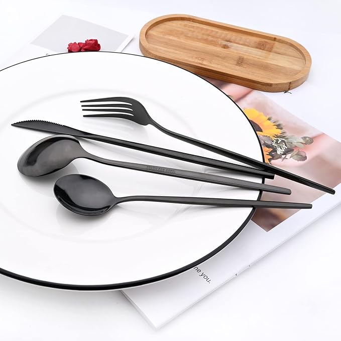 40 Pcs Mirror Polish Silverware Set, Large Set 18/10 Stainless Steel Flatware Cutlery Set For Home Daily Use/Wedding Party/Restaurant, Utensils Set Service For 10 (Black)