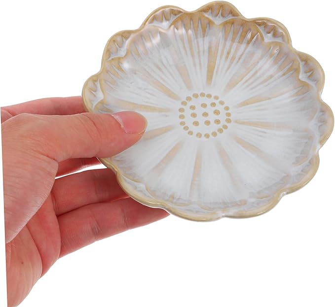 IMIKEYA Classic Vintage Ceramic Plate 3-Piece Set for Dipping Sauce Mustard Soy Sunflower Motif in White