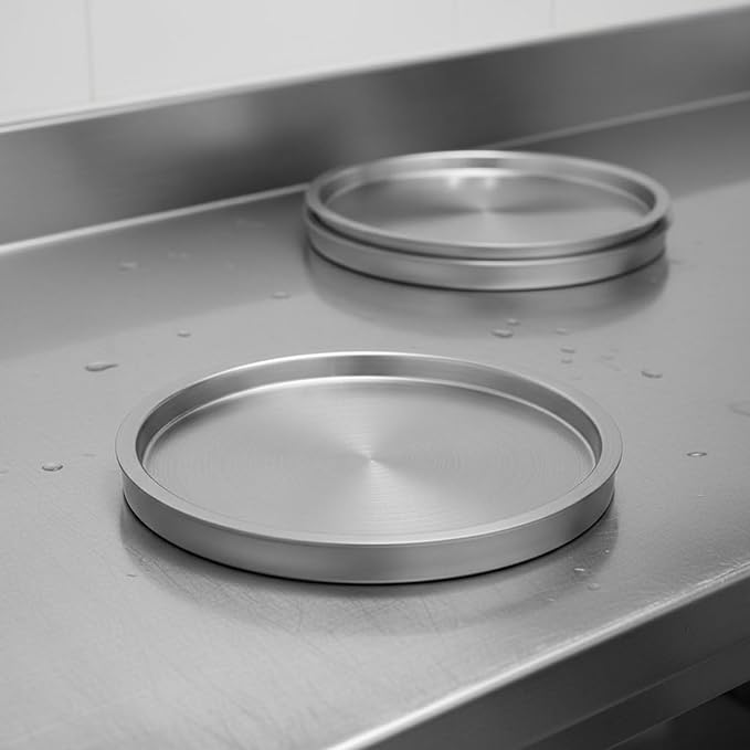 Korean BBQ Serving Tray Dishwasher Stainless Steel Round Dish-Piece Construction Stainless Steel Serving Tray for Hot Pot, Silver, 38CM