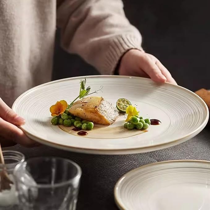 Kitchen Plates Dinner Plate Steak Western Plate Household Ceramic Tableware Restaurant Appetizer Plate Pasta Breakfast Plate Restaurant Plates(18cm)