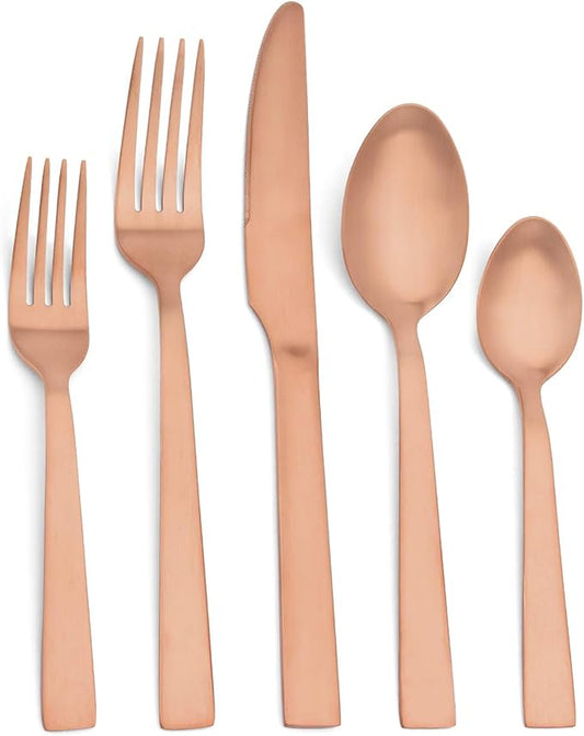 O.C.E. Matte Rose Gold Silverware Set, Stainless Steel Flatware Set, 20 Piece Tableware Cutlery Sets for Home Kitchen Restaurant, Service for 4, Dishwasher Safe