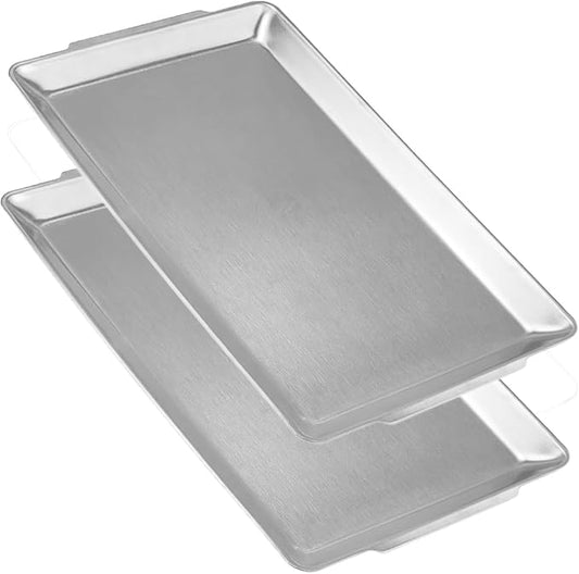16.3" x 11" Large Serving Platters Set of 2, Stainless Steel Heavy-Duty Large Serving Trays, Silver Rectangular Plates for Food, Fruit, Party, Wedding, Christmas, Chip and Scratch Resistant