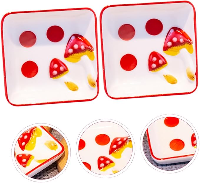 ABOOFAN 2pcs Mushroom Ceramic Sauce Dishes Condiment Plate Dish Seasoning Plate for Cottagecore Kitchen