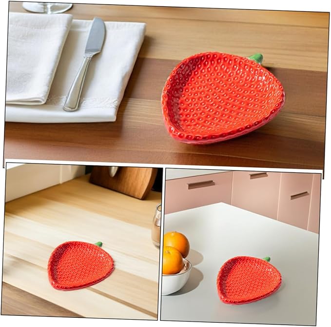 Cabilock Strawberry Shaped Ceramic Snack Plate Charming Porcelain Appetizer Dish for Sushi Pastries and Desserts Decorative Dessert Tray for Home Gatherings and Outdoor Picnics
