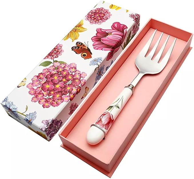 Flatware Silverware Set, 1 Pcs Ceramic Handle Serving Fork Stainless Steel Tableware Creative Long Handle Salad Fork Vegetable Melon Fruit Fork, Tableware Cutlery Set