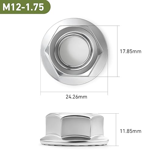 M12 Flange Nuts 18Pcs, Metric M12-1.75mm Serrated Flange Hex Nuts 304 Stainless Steel 18-8, Bright Plain Finish