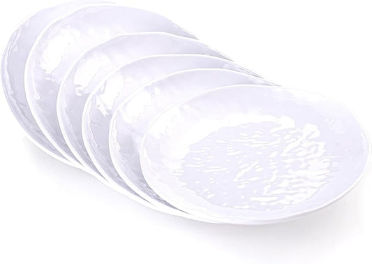 6.7-Inch Melamine Dessert Plates (Set of 6) - Unbreakable and Reusable Dinnerware with Ceramic Feel, Stackable and Dishwasher-Safe (White)