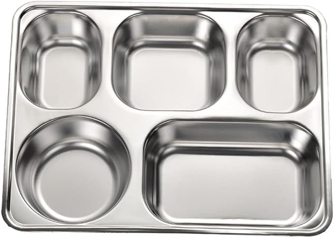 Cabilock 1pc Stainless Steel Food Plate Section Serving Tray Divided Lunch Compartment Stackable