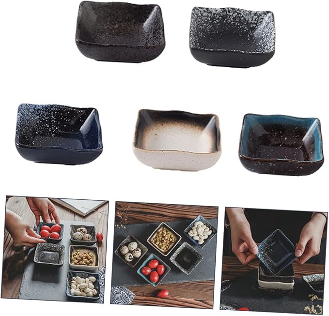 5pcs Japanese Style Ceramic Sushi Plate Multi-functional Snack Plates for Dipping Sauces Appetizers and Desserts Random Colors and