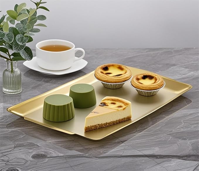 15.8" x 9.5" Large Serving Platters Set of 2, Stainless Steel Heavy-Duty Large Serving Trays, Gold Rectangular Plates for Food, Fruit, Party, Wedding, Christmas, Chip and Scratch Resistant