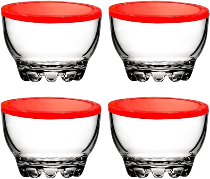 BOHEM'S Clear Glass Bowls Set for Kitchen, Small Serving Bowls for Dessert, Snack, Cereal, Fruit, Nuts, Ice Cream, Dipping Prep Bowls, 9.5 oz, Set of 4 (Clear with Lids)