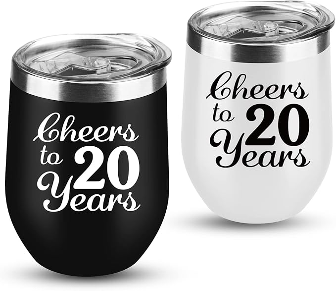 20th Anniversary Wedding Gifts for Couple 20 Anniversary Twenty Years Anniversary Decorations 20 Years Marriage Gifts for Wife Husband Parents 2 Pack Wine Tumbler 12 OZ