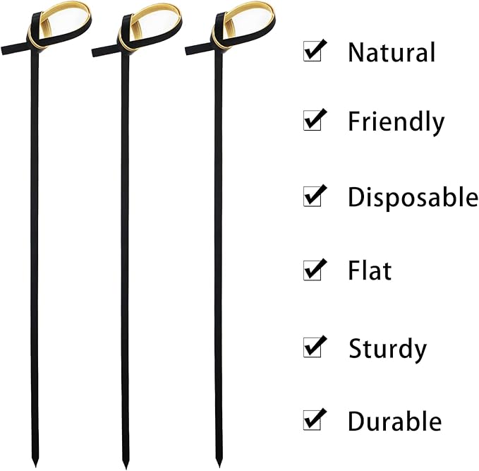 BLUE TOP Bamboo Cocktail Picks 200 PCS Black Bamboo Skewers 4 Inch with Looped Knot, Food Picks,Party Toothpicks for Appetizers,Cocktail Drinks,Barbecue Snacks,Club Sandwiches.