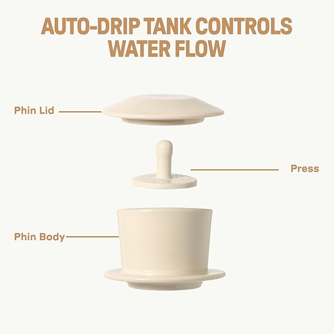 [Holiday Gift] Ceramic Vietnamese Phin Filter by PHINOI, Pour Over Coffee Dripper, 1-3 Cup Coffee Maker with Flower Design, Reusable Coffee Filter for Manual Brewing, Travel Friendly (White Cream)