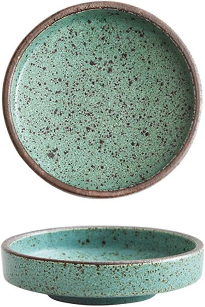 Sauce Dish Creative Rough Pottery Tableware Restaurant Snack Plate Household Snack Plate Simple Round Appetizer Plate Snack Plate(Green), ZCL2024