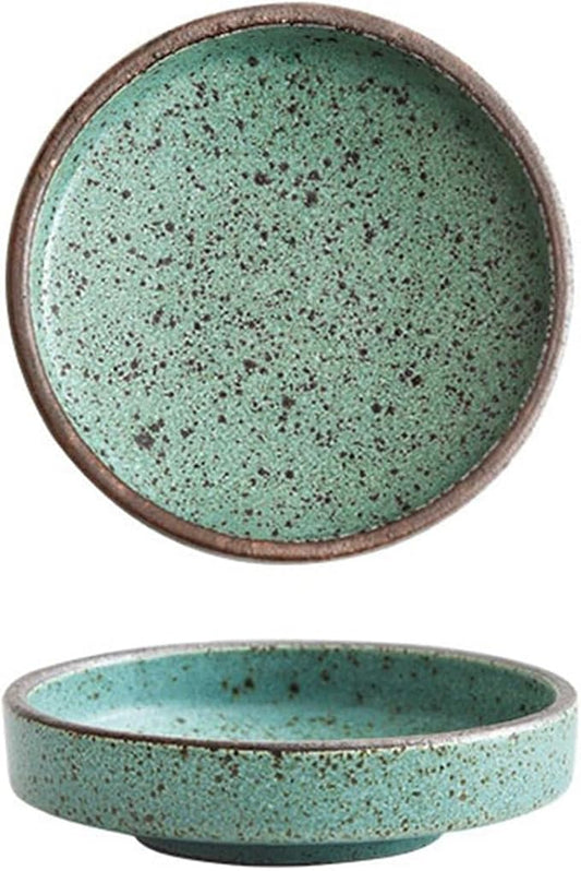 Sauce Dish Creative Rough Pottery Tableware Restaurant Snack Plate Household Snack Plate Simple Round Appetizer Plate Snack Plate(Green), ZCL2024