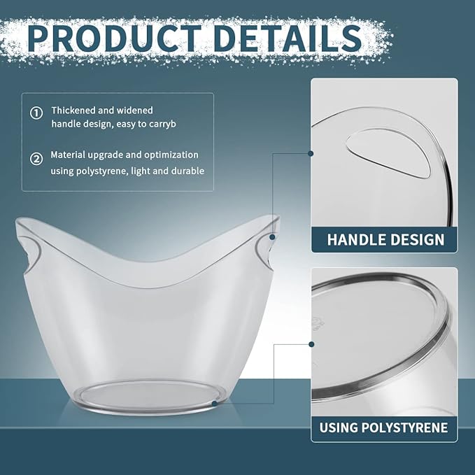 Ice Bucket Parties Wine Bucket Plastic Clear Acrylic For 8 Liter Plastic Tub Perfect for 5 Champagne, Wine or Beer Bottles(1 Pieces,8 Liter)