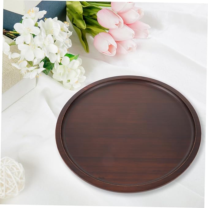 Bamboo Serving Tray Creative Wooden Pizza and Cake Display Tray Walnut Color Multi-use for Home Coffee Table and Events