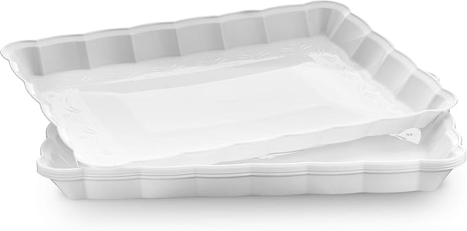 Plasticpro Plastic Serving Trays - Serving Platters Rectangle 9X13 Disposable Party Dish 8 White Trays