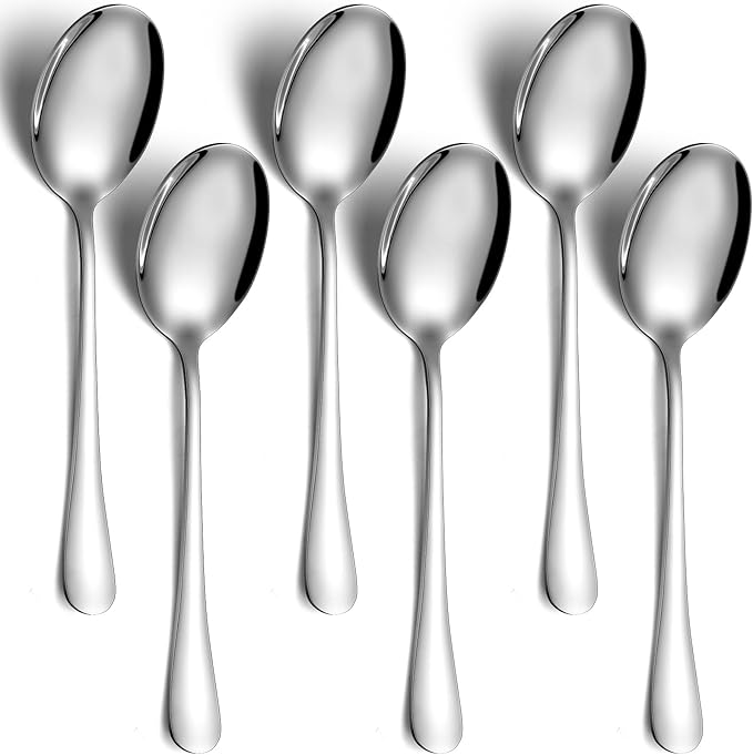 6 Piece Service Spoons Set, Stainless Steel Buffet Utensils Sets - Mirror Polished,Metal Serving Spoon for Home, Kitchen spoons The size is 8.66 inches