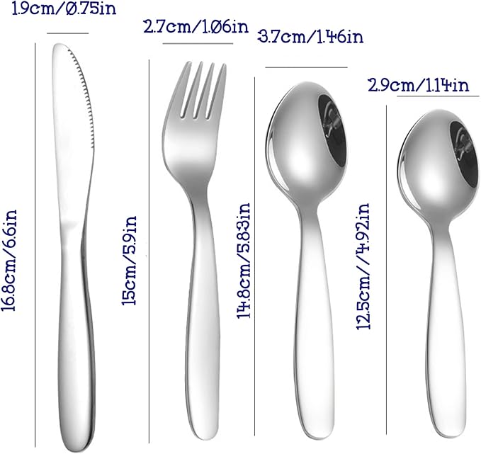 Stainless Steel Customized Rainbow Kids Silverware 2/3/4 Pieces Set,Engraving Name Knife Forks Spoon Set,Personalized Children's name tableware, Customized Flatware Set Silver