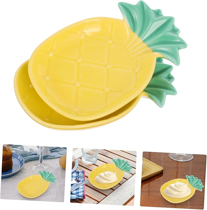 PRETYZOOM 2pcs Pineapple Shaped Ceramic Sauce Dish Set Multifunctional Dipping Plates for Appetizers and Seasoning Kitchen Use