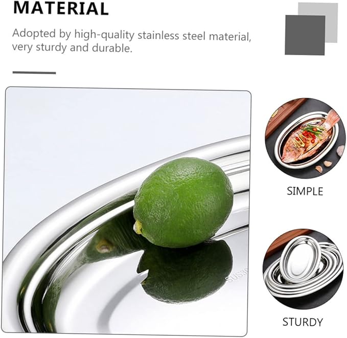 PRETYZOOM 2pcs Stainless Steel Oval Plates Serving Trays Steak Serving Plate Food Safe Rounded Edges Polished Finish
