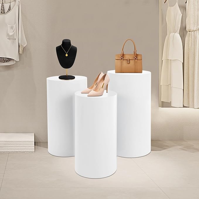Flower Cylindrical Display Stands 3Pcs Cylinder Cake Pedestal Stands White Round Table Display Rack for Wedding Birthday Party