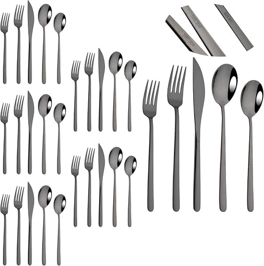 Knives and Forks Set Flatware Set Korean Silverware SUS304 Stainless Steel Kitchen Dinnerware Portable Utensils for Home, Camping Restaurant Christmas Gift - Shiny Black