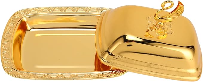 Gold Serving Tray, European Style Elegant Serving Platter Small Storage Fruit Tray, Eating Trays Metal Fruit Plate Table Decoration with Lid for Snacks Candies Desserts