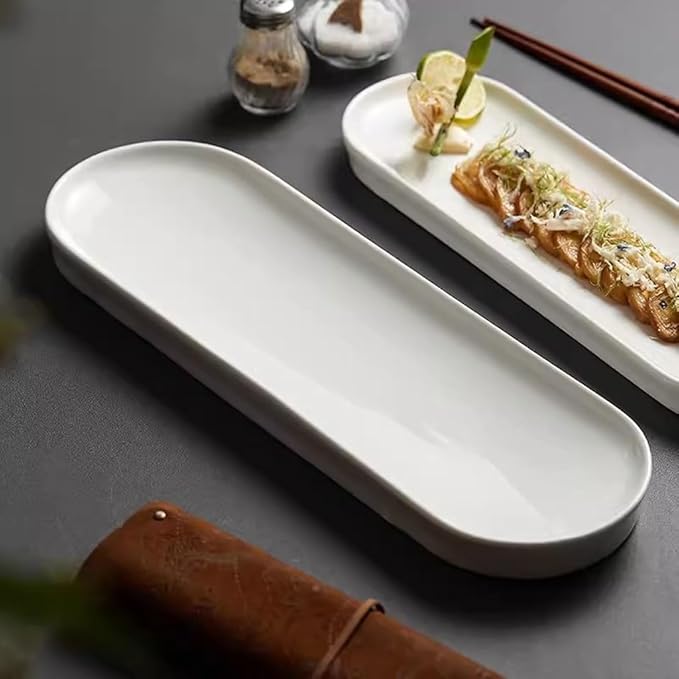Kitchen Plates Ceramic Long Oval Dinner Plate Snack Plate Desktop Decoration Sushi Plate Restaurant Dessert Plate Appetizer Plate Restaurant Plates(35.5cm)