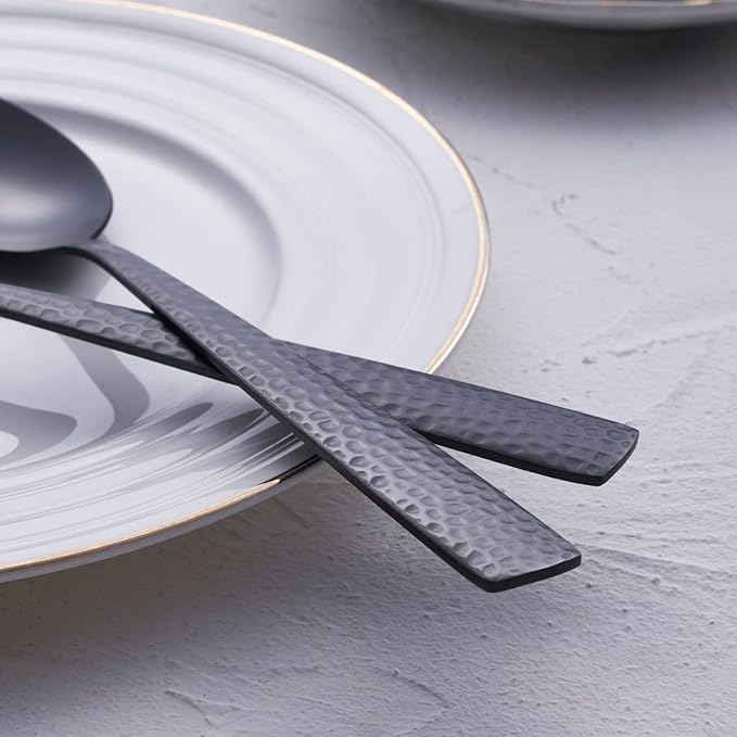 Matte Black Dinner Spoon Set of 6, FULLYWARE 8.0 inches Stainless Steel Black Spoon Silverware, Satin Finish.