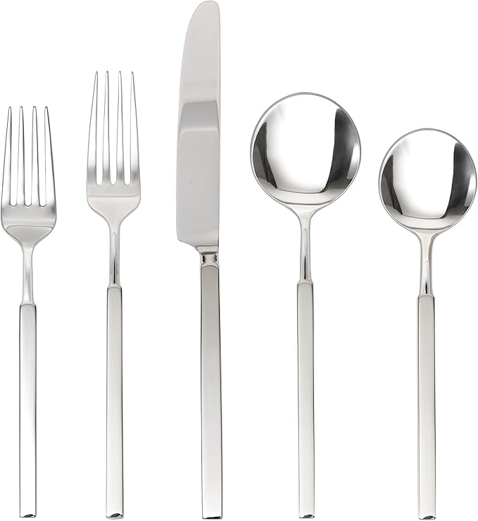 Fortessa Jaxson 18/10 Stainless Steel Flatware, Brushed/Mirrored Stainless Steel, 5 Piece Place Setting Service for 1