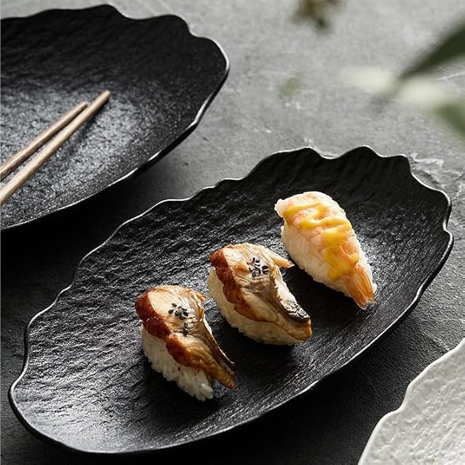 Dessert Plates Creative Stone Fish Plate Tableware Household Steamed Modern Ceramic Simple Dish Dinner Tableware(Black,12inch)