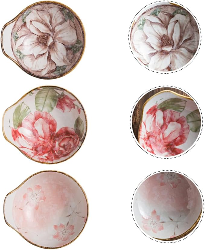 PRETYZOOM Hand-Painted Ceramic Seasoning Dish Set 3pcs Food Sauce Plates for Dipping Colorful Appetizer Bowls for Entertaining and Serving Random Style