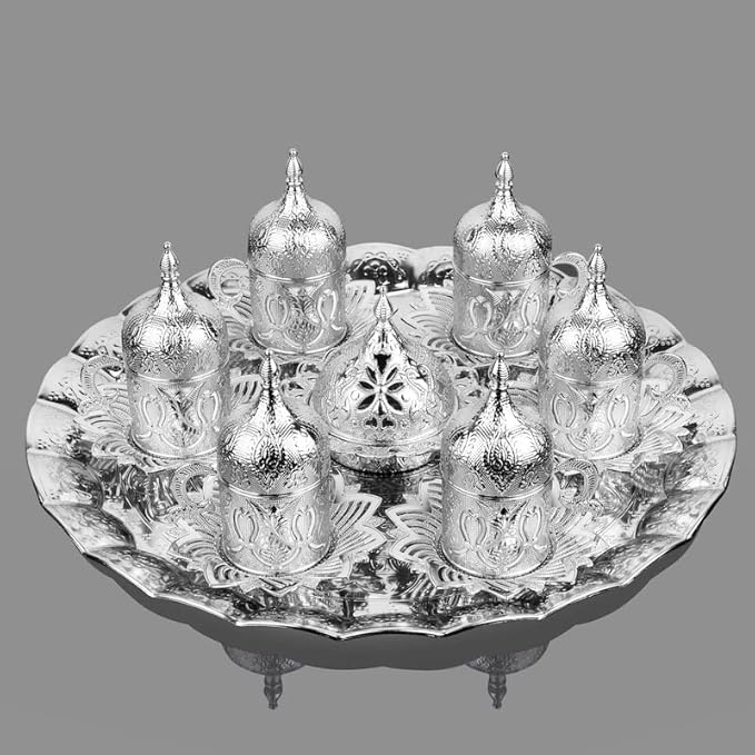 Serving Tray, Coffee Tea Serving Metal Wavy Round Tray 14''(Inches) | Mr Zoni (Silver)
