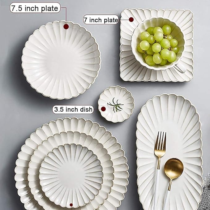 Dinnerware Set Luxury Family Dinner Service Set, 26 Pcs Dinnerware Sets, Porcelain Tableware Set with Plates and Bowls, White Ceramic Dinner Set for Home Kitchen and Dinning (One Color 18pcs)