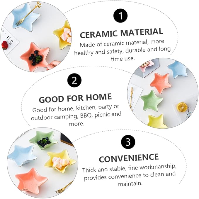 3pcs Multipurpose Ceramic Sauce Bowl Dipping Dish Appetizer Plate Snack Bowl Condiment Holder for Kitchen Random Color
