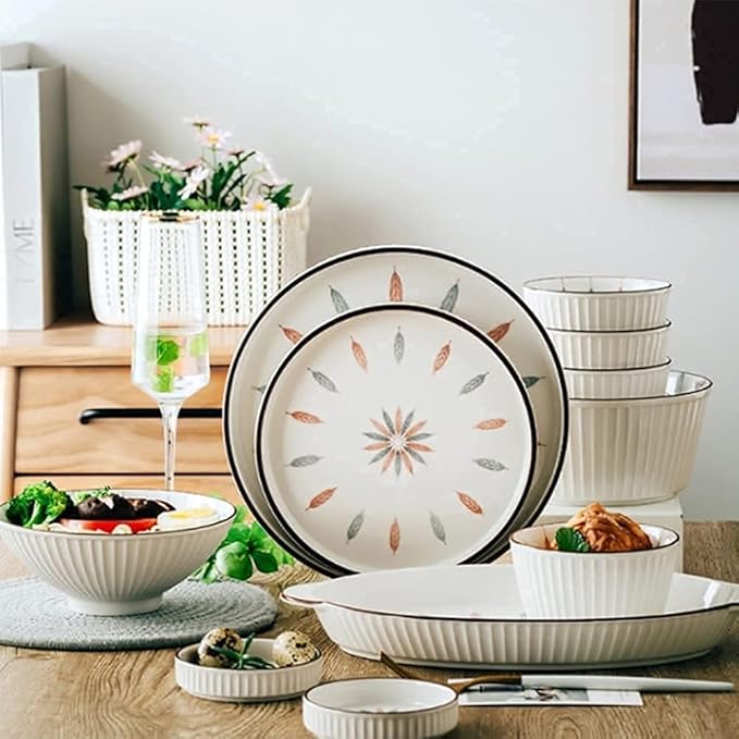 Dinnerware Sets Dish Set,23-Piece Bowl and Tableware Set,Ceramic s for 6 People,Luxury Style Ceramic Dishware Sets,Irregular Kitchen Plate Set (White 23pcs)