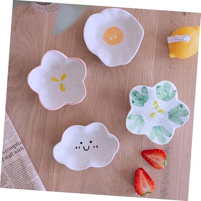 4pcs Seasoning Dish Cake Toppers Vinegar Dish Japanese Plates Appetizer Plates Ceramic Spice Dish Fruit Platter Portion Cups Snack Dish Sushi Ceramics Kitchen Supplies re-usable