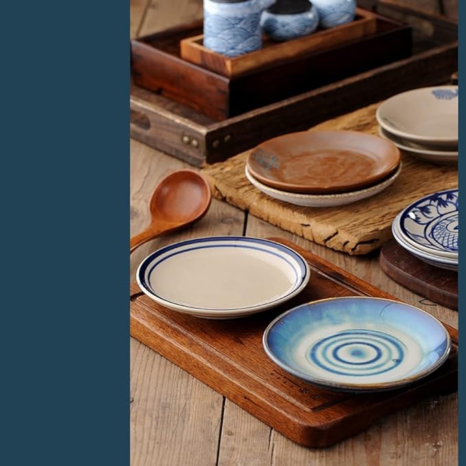 Dipping Sauce Bowls Appetizer Bowls Dining Table Retro Dark Blue Line Ceramic Snack Plate Cake Snack Plate Household Snack Fruit Plate Garbage Plate Spit Bone Slag Plate Ceramic Dip Bowls Dipping Sauc