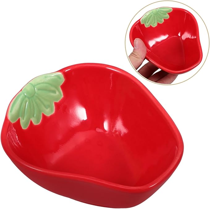 LIFKOME Ceramic Dipping Sauce Plate Multi-functional Appetizer Dish for Sauces Snacks and Seasonings Lightweight and Stylish Strawberry Bowl for Food Presentation