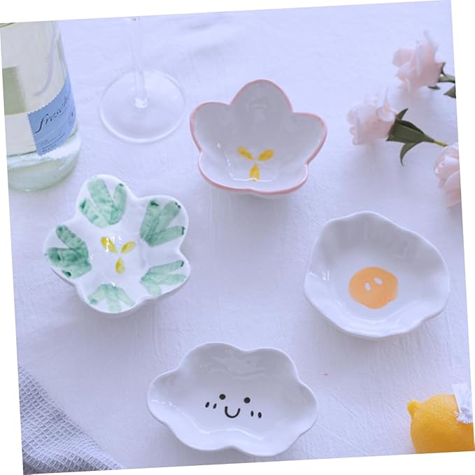 4pcs Seasoning Dish Cake Toppers Vinegar Dish Japanese Plates Appetizer Plates Ceramic Spice Dish Fruit Platter Portion Cups Snack Dish Sushi Ceramics Kitchen Supplies re-usable