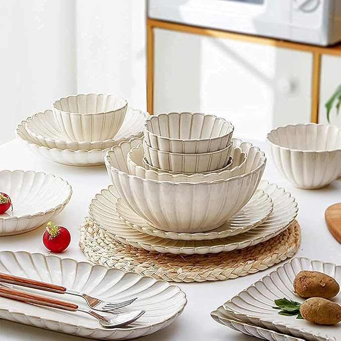Dinnerware Sets Dish Set 26 Pcs Porcelain Tableware Set with Plates and Bowls White Ceramic Dinner Set
