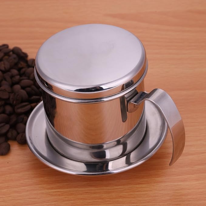 Vietnamese Coffee Drip Filter - Stainless Steel Maker Pot, Single Serving Cup, Manual Infuser Filter Dripper for Coffee Lovers (Silver)
