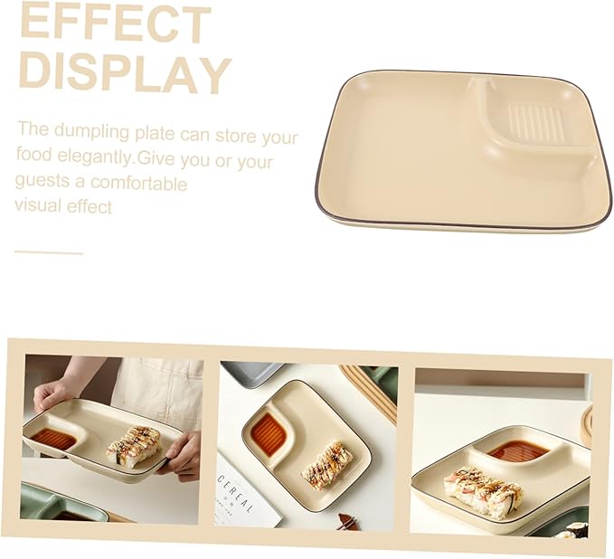 Amosfun Ceramic Dumpling Plate Sauce Grid Dipping Bowl for Appetizers Nordic Design for Serving Dumplings and Salads